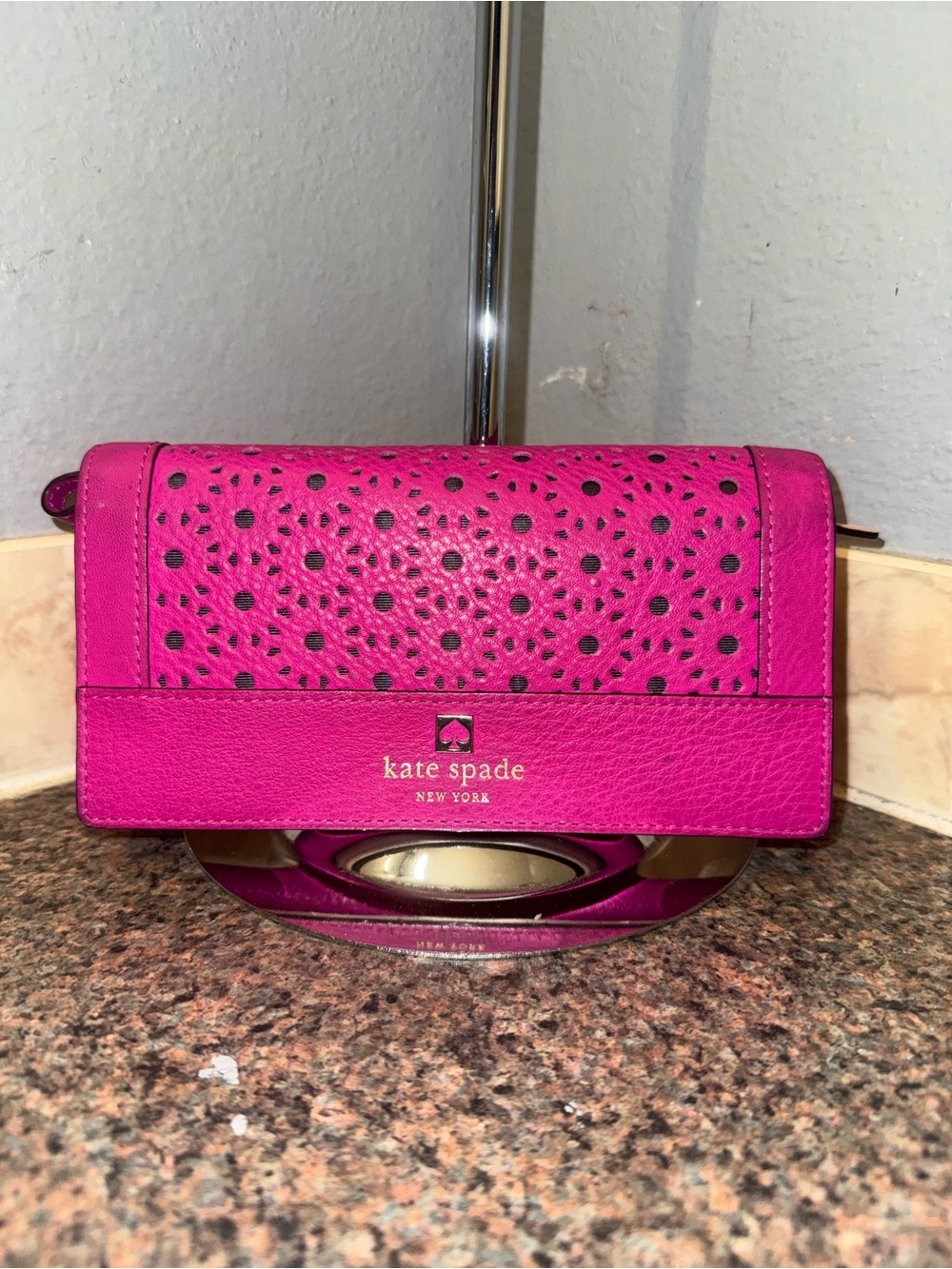 Kate Spade Fuchsia Perforated Laser Cut Leather Wallet/Clutch